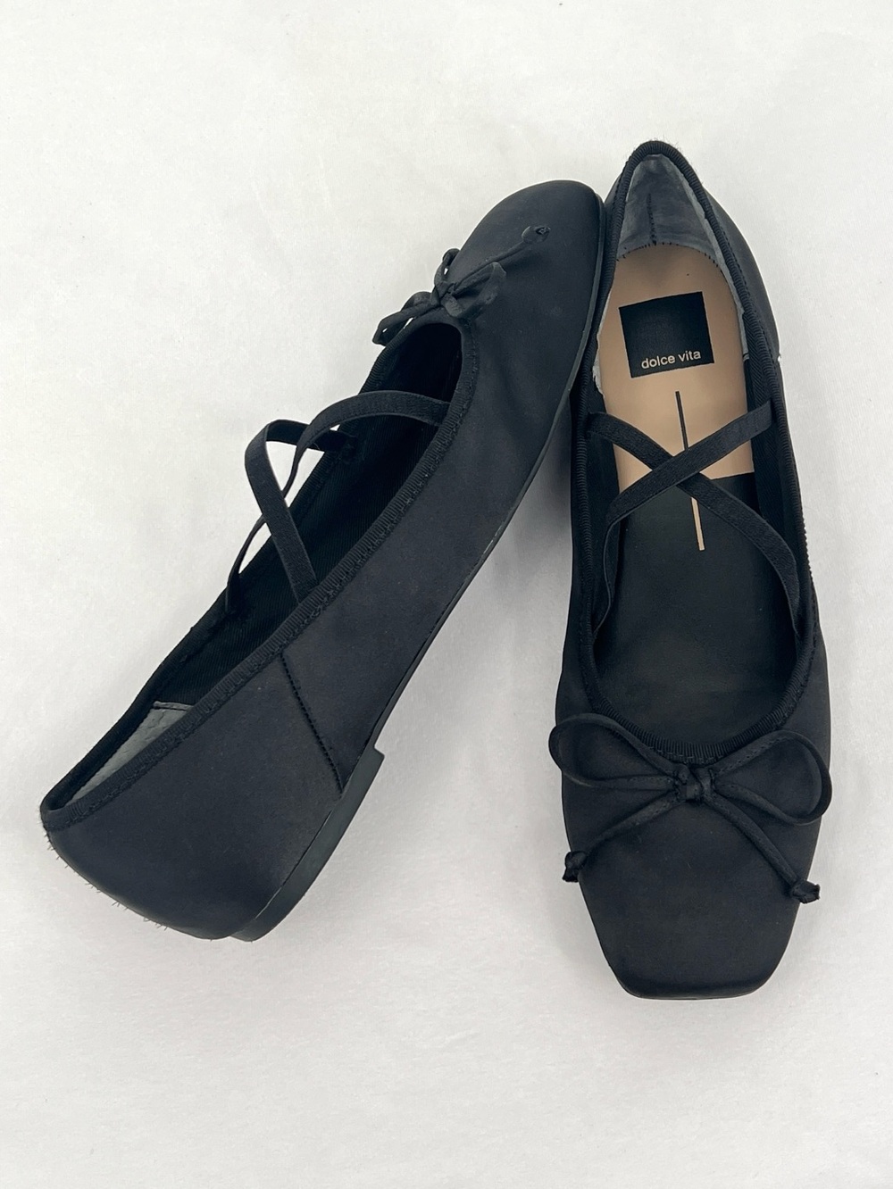 Dolce Vita Black Satin Raquel Square Toe Ballet Flats Size 9.5M